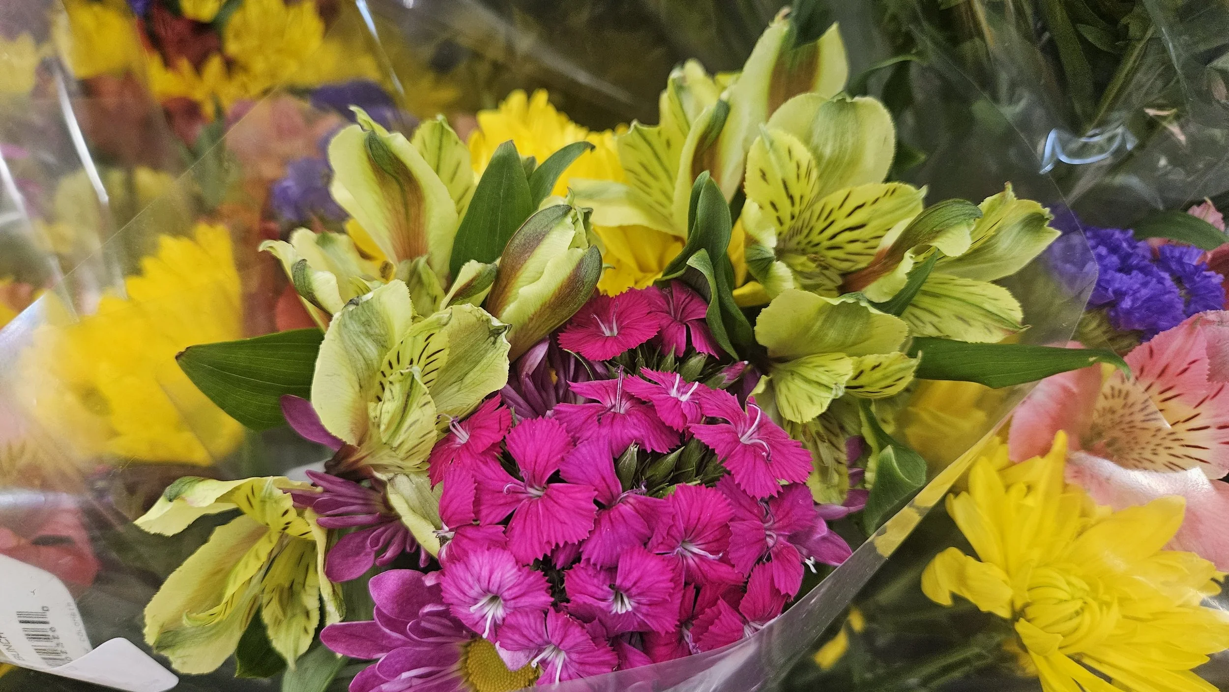 Peruvian lily, Button Chrysanthemum, Pinks