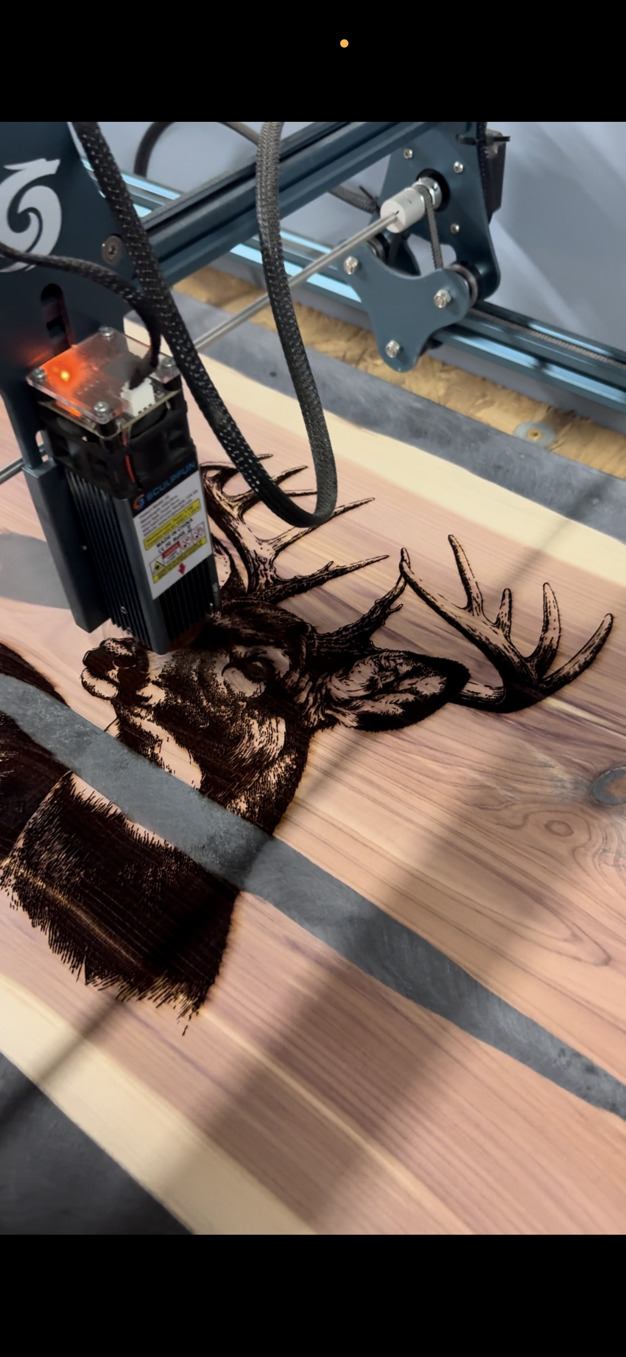 Live Edge Table with Engraved Deer & Epoxy Finish