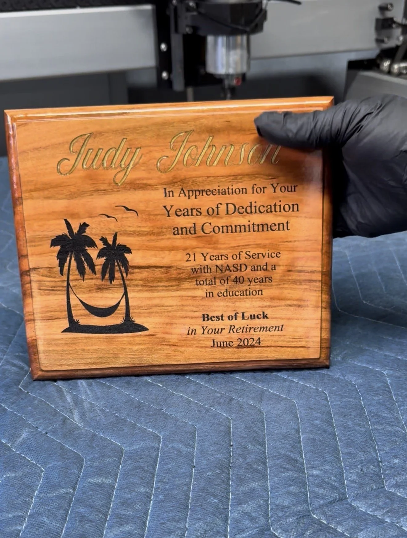 Custom Retirement Award on Real Wood