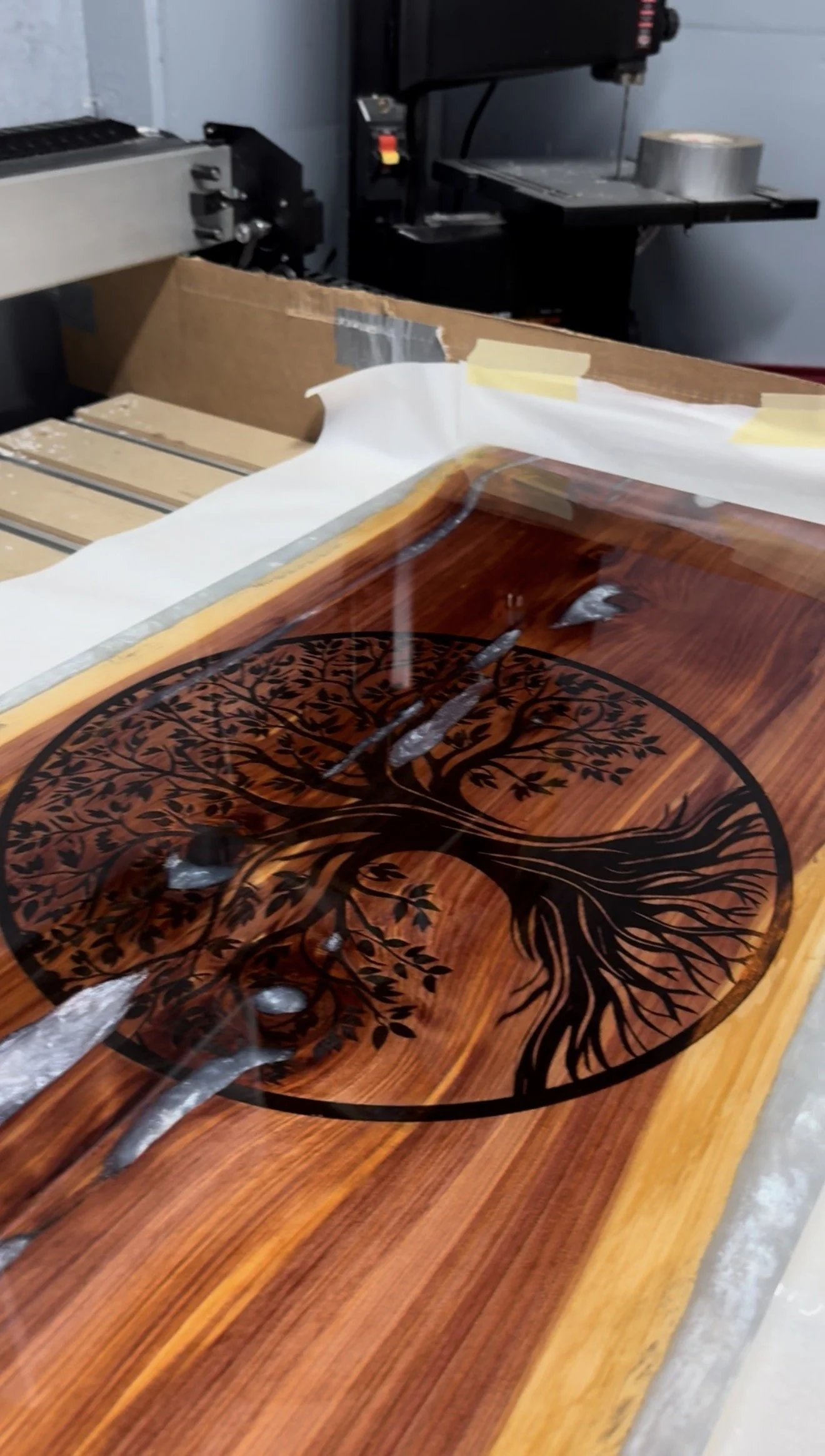 Live Edge Table with Engraved Tree