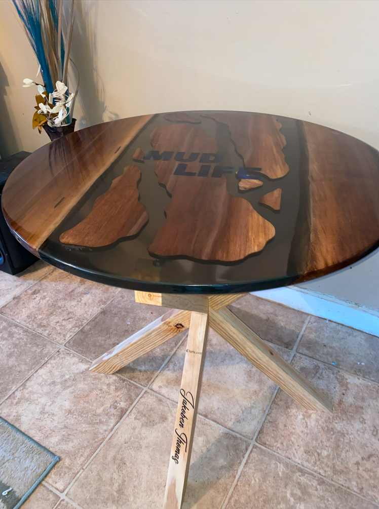 Custom Live Edge Table with Engraved Logo