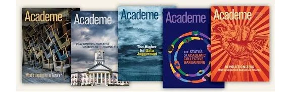 Six academic magazine covers arranged in a row with titles related to education and academia.