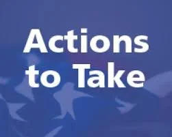 Text that reads 'Actions to Take' on a blue background with star graphics