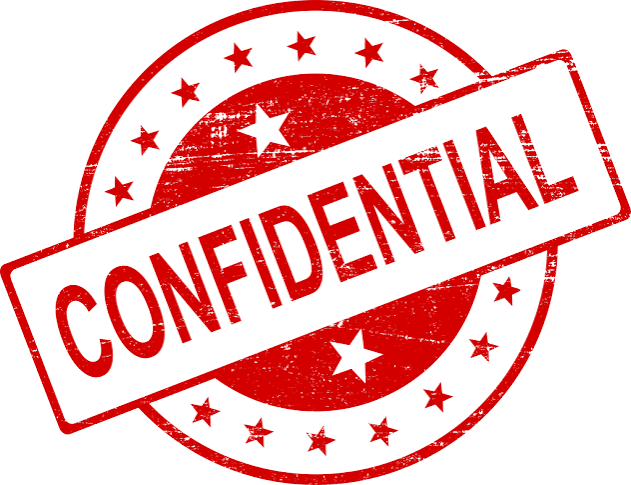 Red circular stamp with stars and the word CONFIDENTIAL across it.