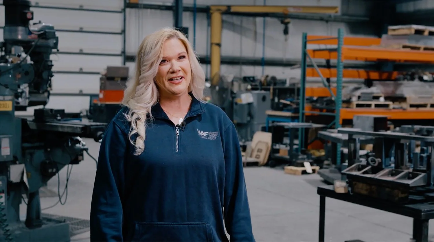 Jennifer Maldonado discussing leadership at Wisconsin Aluminum Foundry.