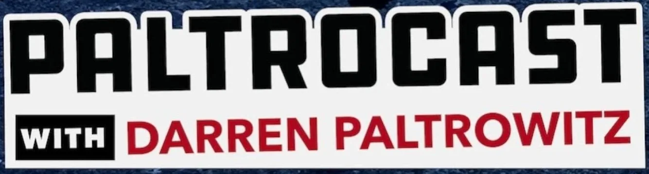 Podcast logo with bold black and red text reading "PATRIOCAST with Darren Paltrowitz"