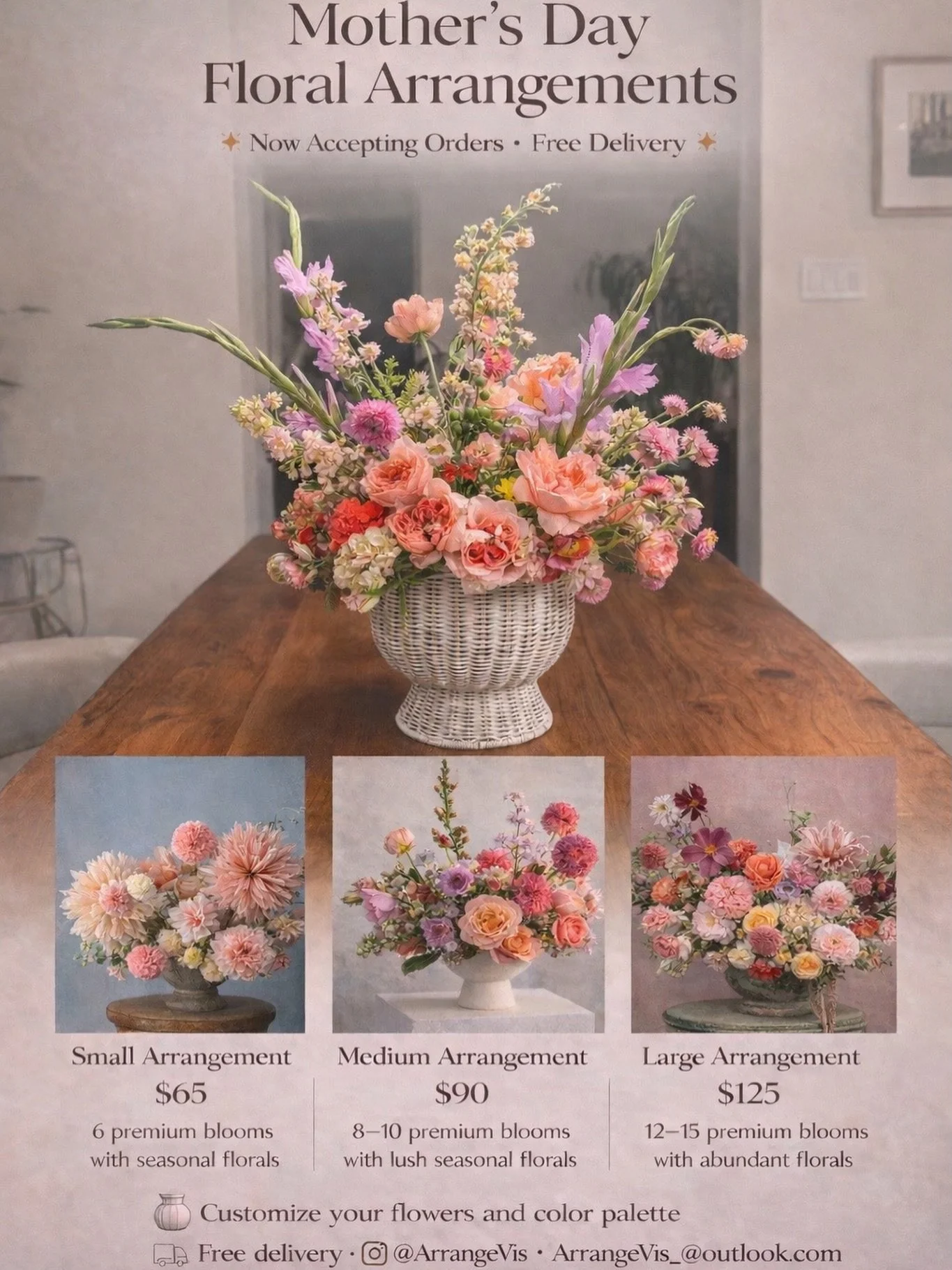 Accepting orders for small, medium, large spring and Mother&rsquo;s Day arrangements! Order now and check it off your list of todos! I will drop off on your preferred delivery day! Happy Spring 🌸🌼🌷🌿