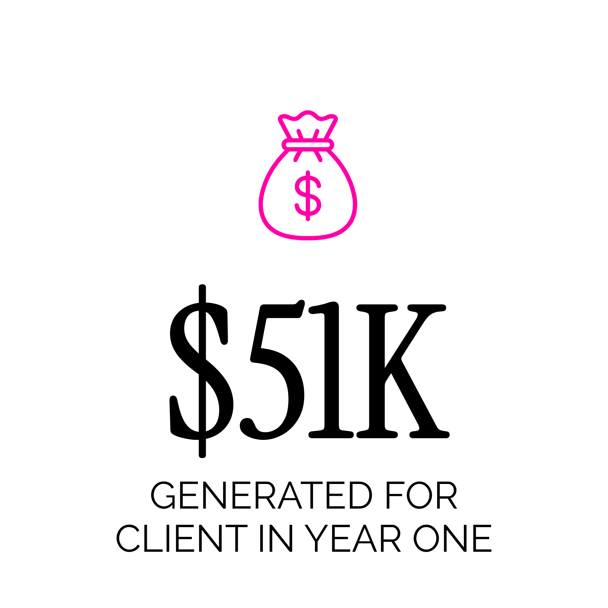 Neon pink outline of a money bag with a dollar sign, set against a black background.