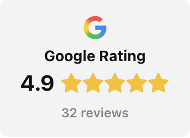 Google logo with five-star rating of 4.9 based on 32 reviews.