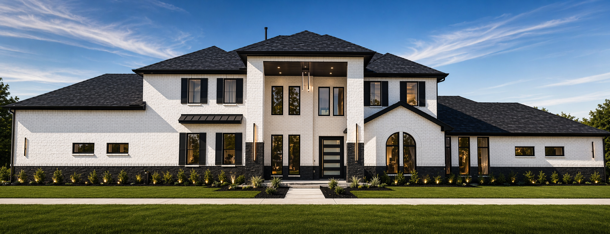 White brick custom home designed by JT Designs Group