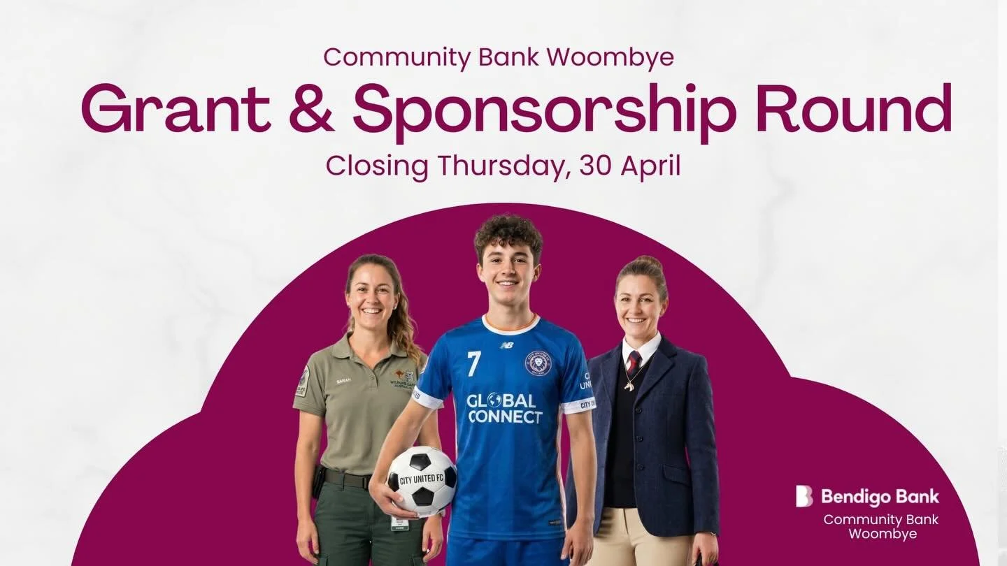 Last chance to apply! 🚨

Community Bank Woombye&rsquo;s Sponsorship &amp; Grants Round is closing soon - Thursday, 30 April! ⏰

If you&rsquo;re part of a local club, group or organisation with an idea, event or initiative that benefits our community