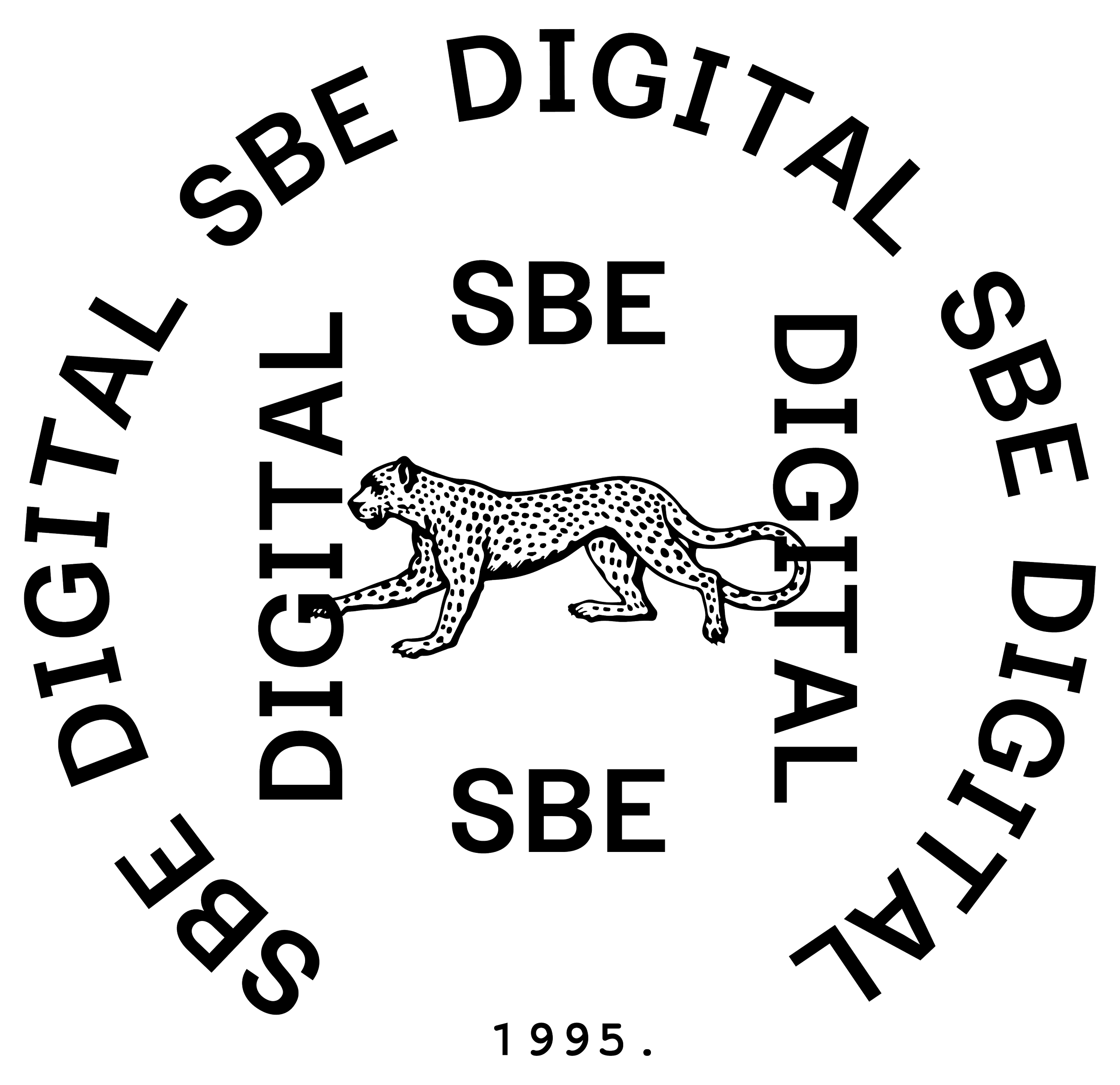 A circular logo with the words 'SEAL SGTL SBE DIGITAL' around a leaping jaguar in the center, with the year 1995 at the bottom.