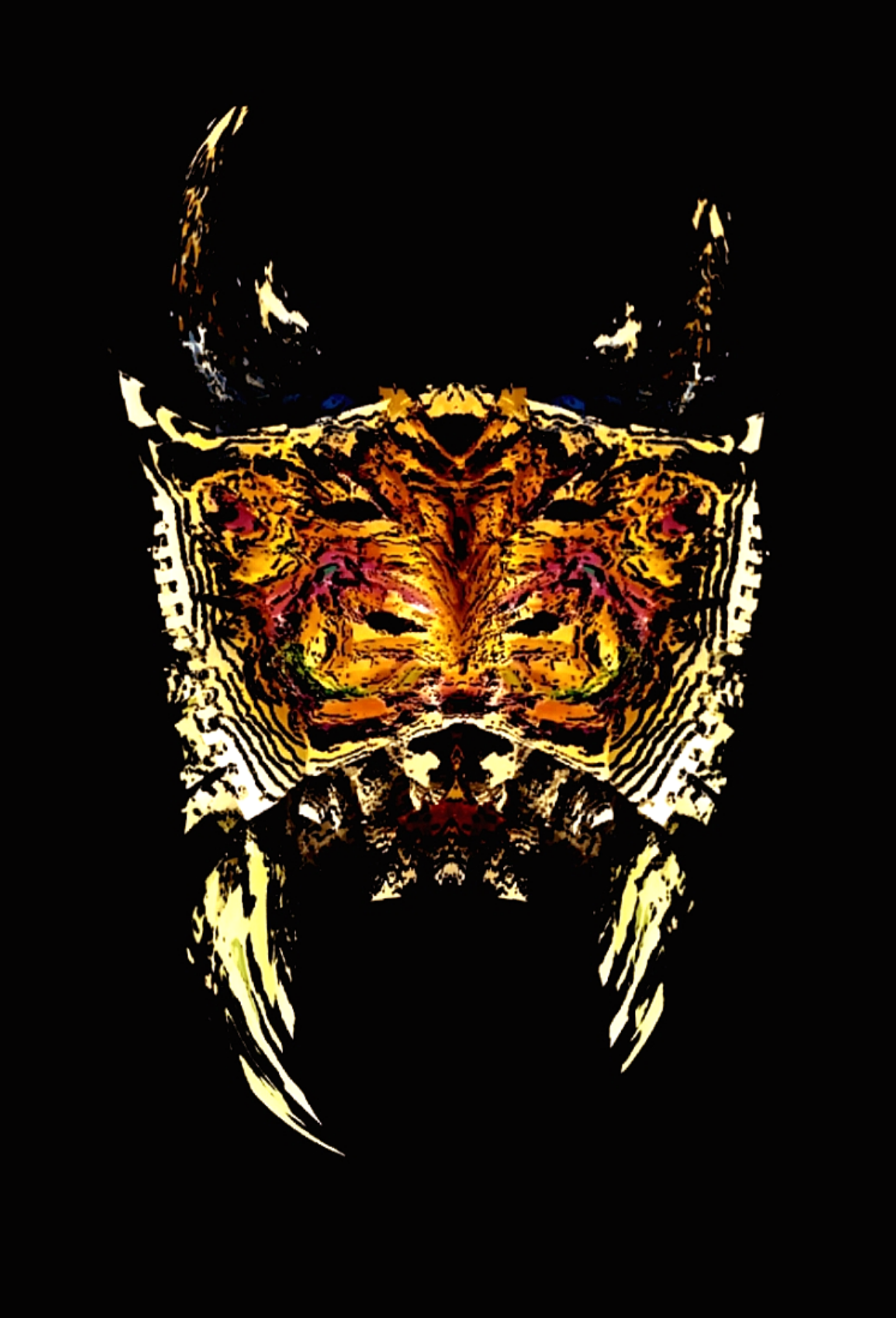 A stylized, digitally edited image of a tiger's face with glowing yellow and orange fur, set against a black background.