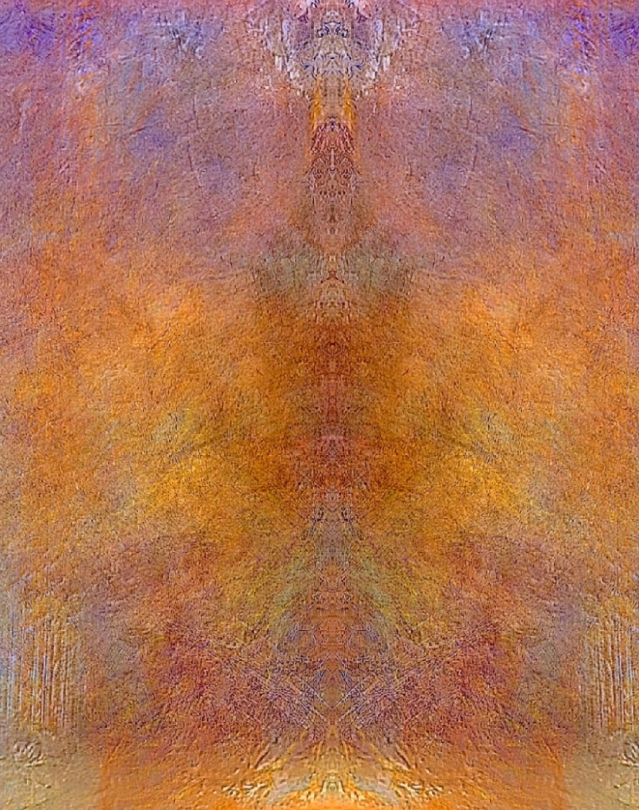 Where the Invisible Takes Form -----
In this symmetrical apparition, illusion slowly dissolves. What begins as color and texture unfolds — from a distance — into a quiet figure, a presence breathing between light and shadow. 

The work invites slow l