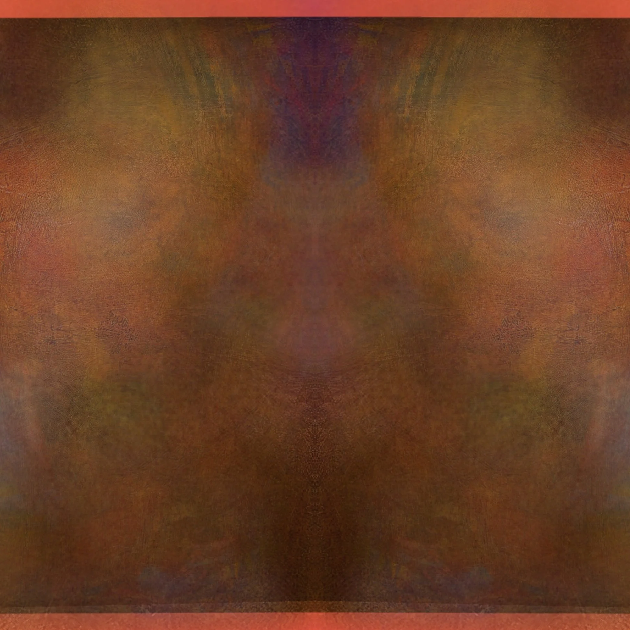A digitally symmetrical abstract art piece with earthy tones, including shades of brown, red, orange, and purple, creating a mirror effect across the center.