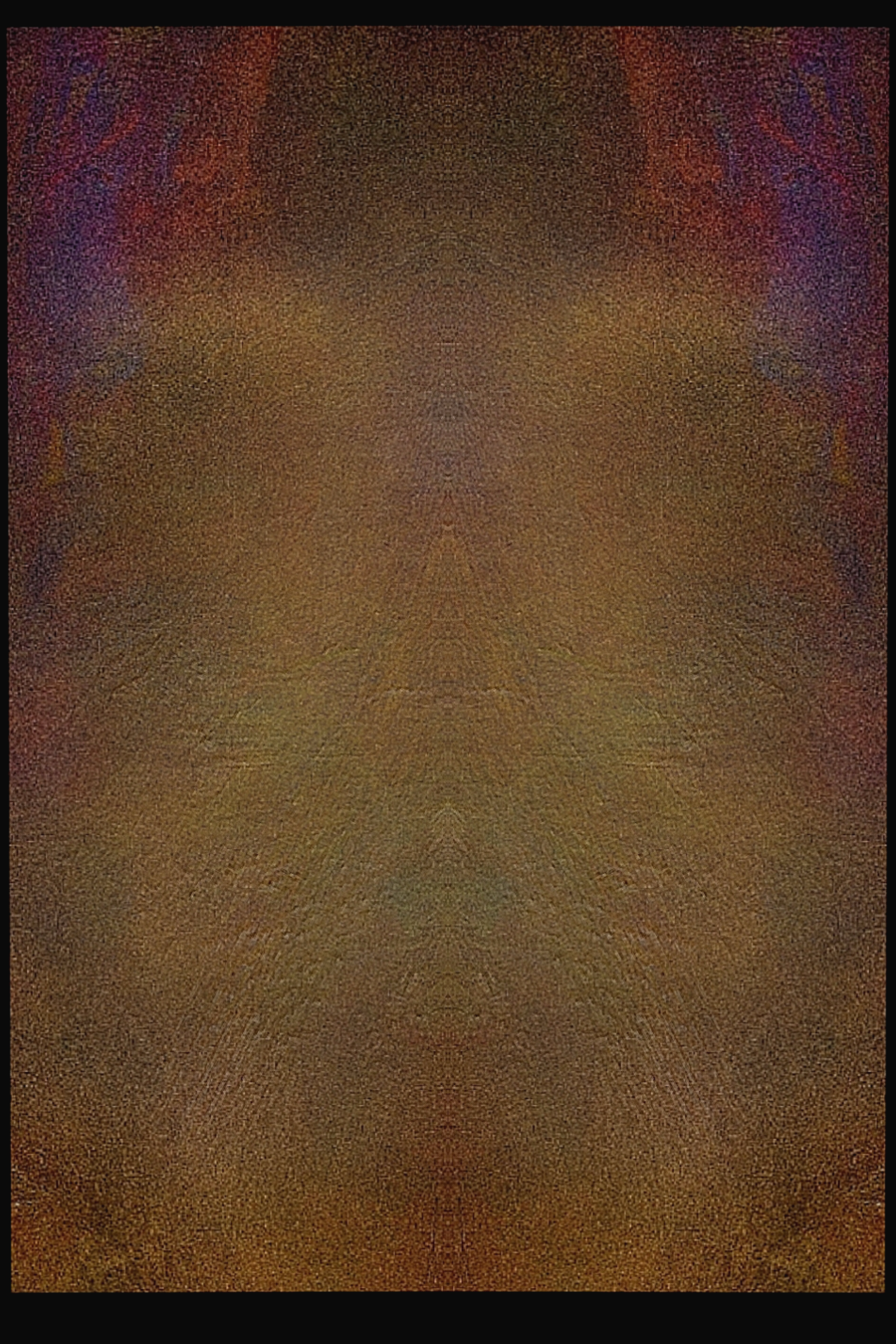 Abstract textured pattern with warm earthy tones of brown, gold, red, and hints of purple, with a symmetrical design