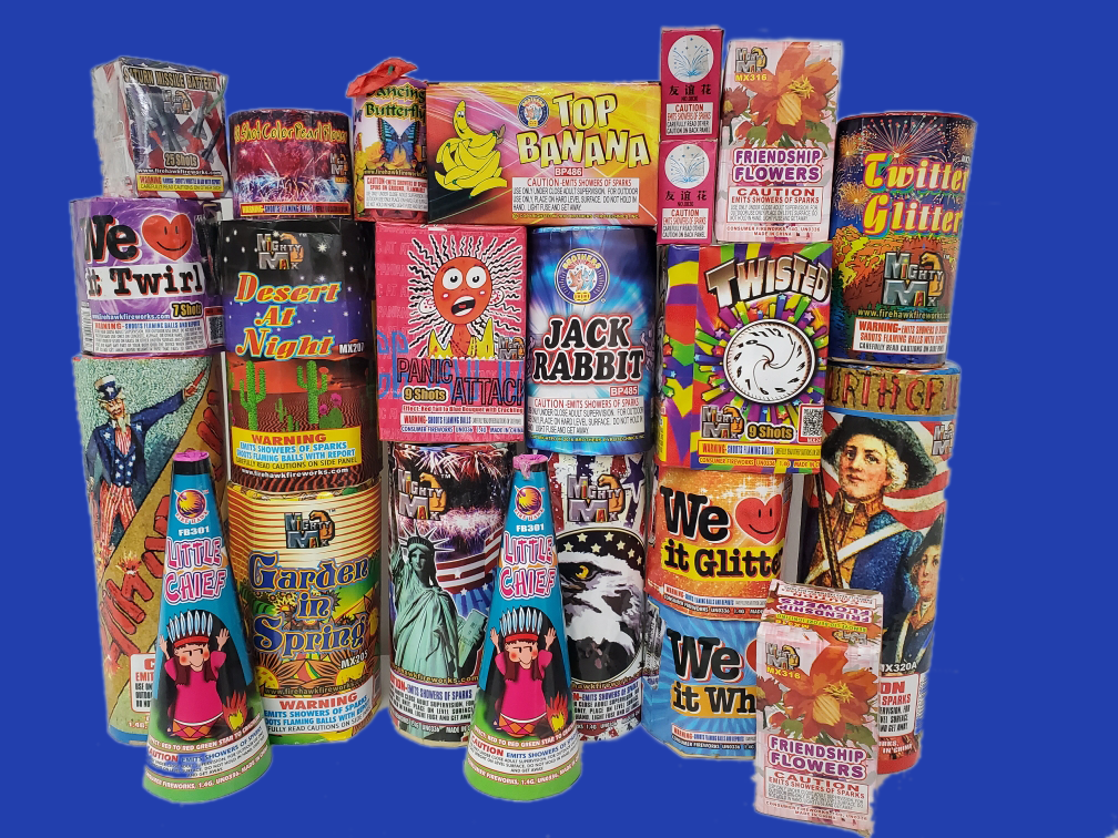Xtreme Fireworks features assortment boxes including rockets, sparklers, and firecrackers, buy 1 get 1 free assortments, for July 4th celebrations and other special occasions
