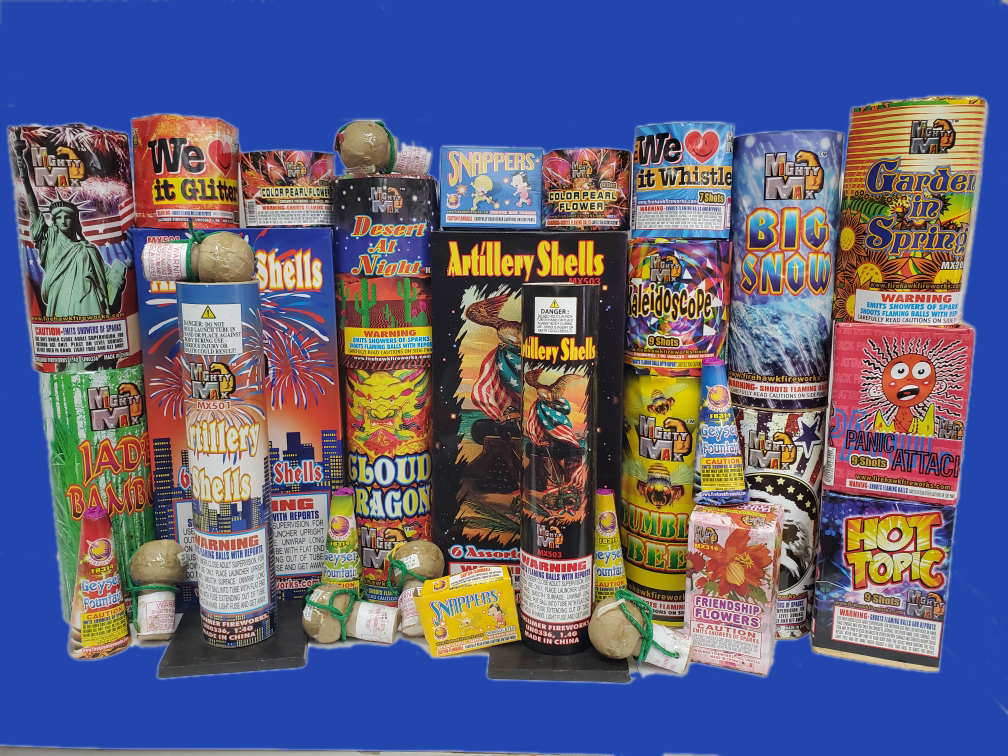 Xtreme Fireworks features assortment boxes including rockets, sparklers, and firecrackers for July 4th celebrations including fireworks called Artillery Shells, Big Snow, Cloud Dragon; premium fireworks and great deals