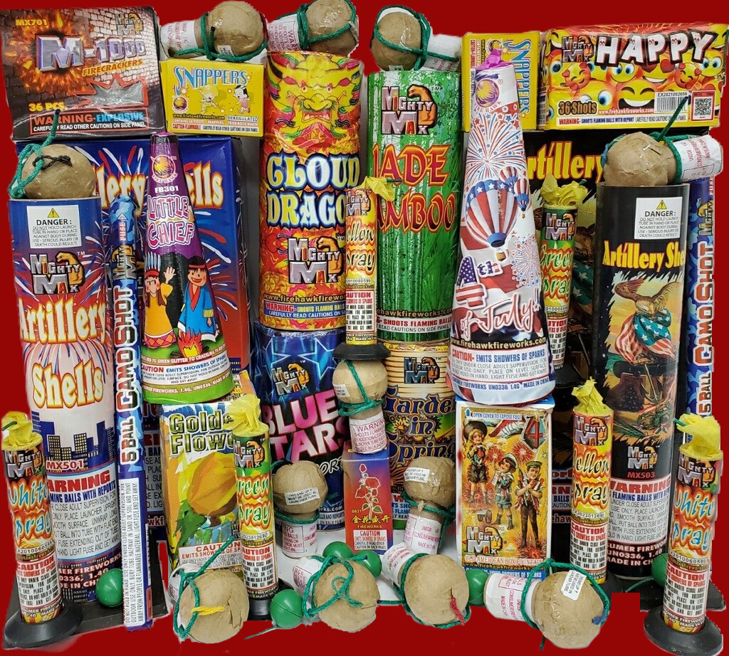 Xtreme Fireworks features assortment boxes including rockets, sparklers, and firecrackers, buy 1 get 1 free assortments, for July 4th celebrations and other special occasions including rockets, firecrackers, and sparklers