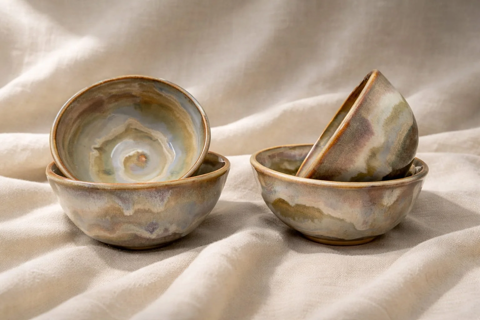 Handmade glazed pottery bowls set