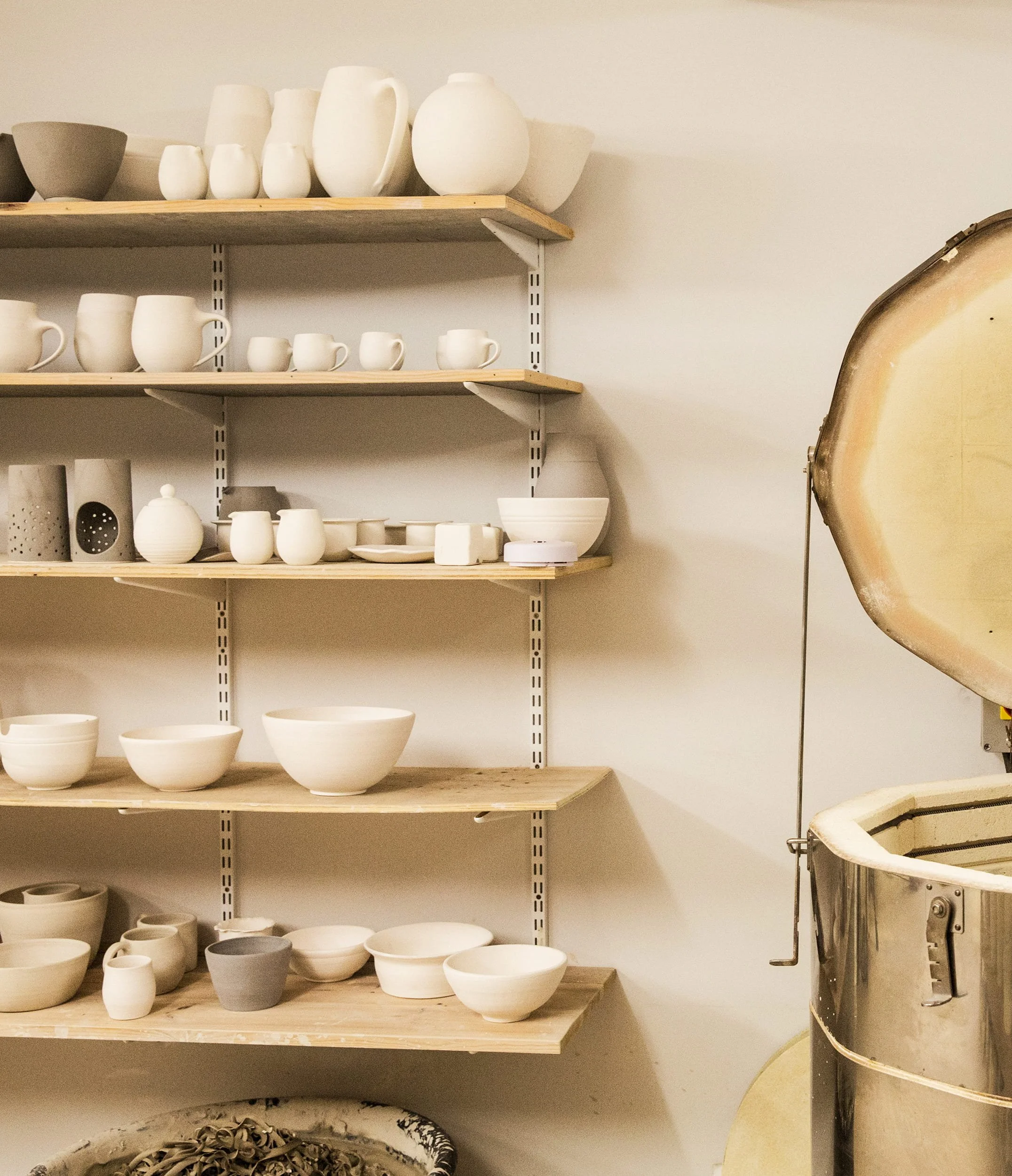 Handmade ceramic pieces with kiln