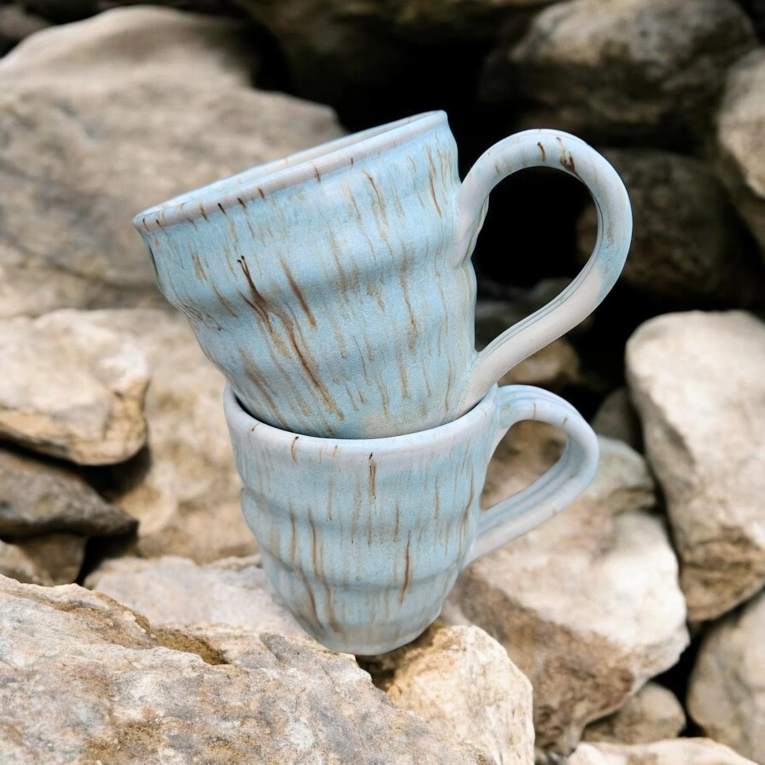 Pearl Blue Set of Coffee Mugs - Wheen Thrown