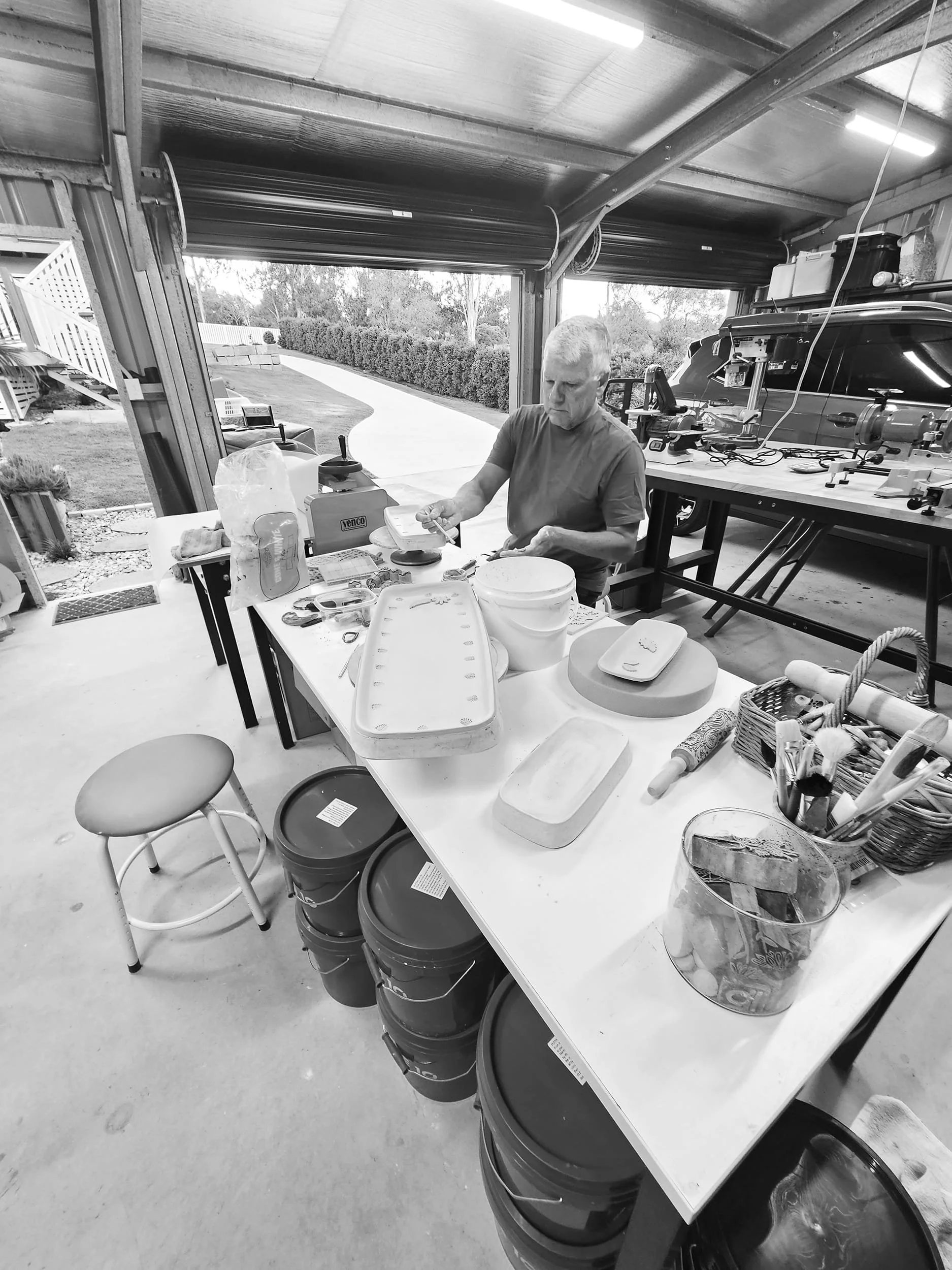 Student learning in a pottery class
