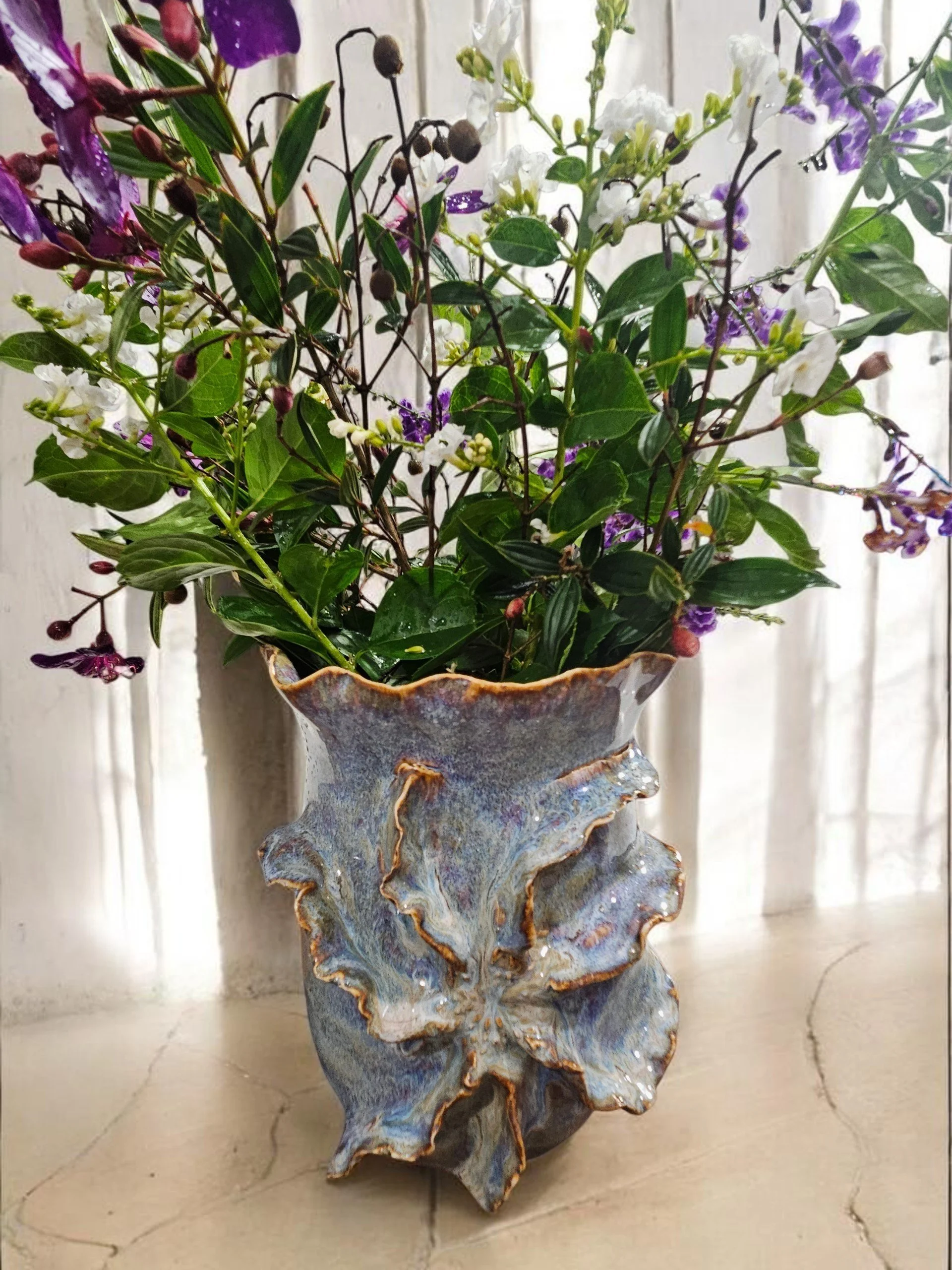 Texture Stoneware vase - Rutile inspired triple glazing