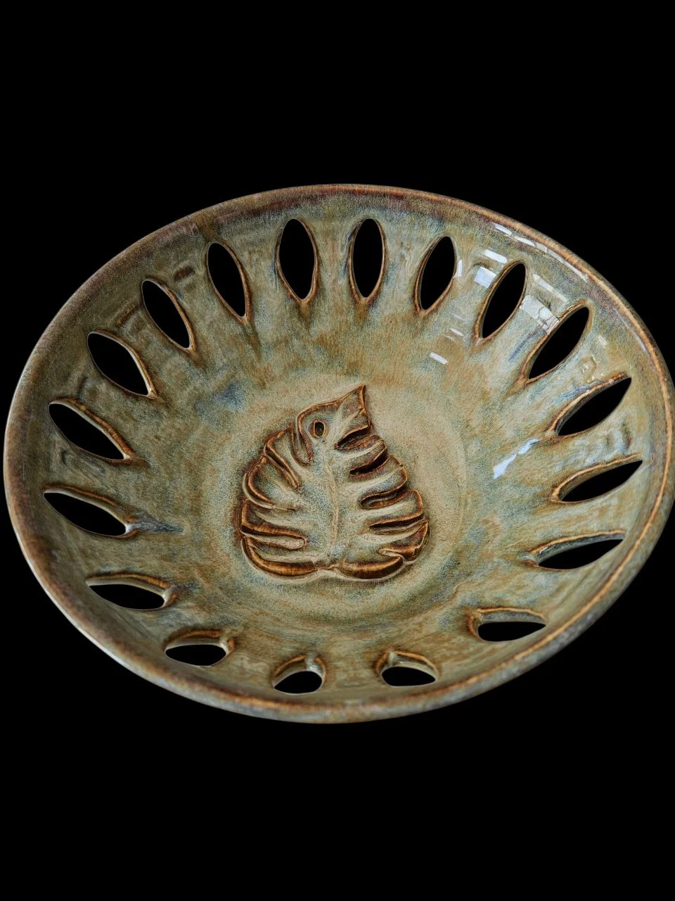 Carved Leaf Wheel Thrown Stoneware bowl