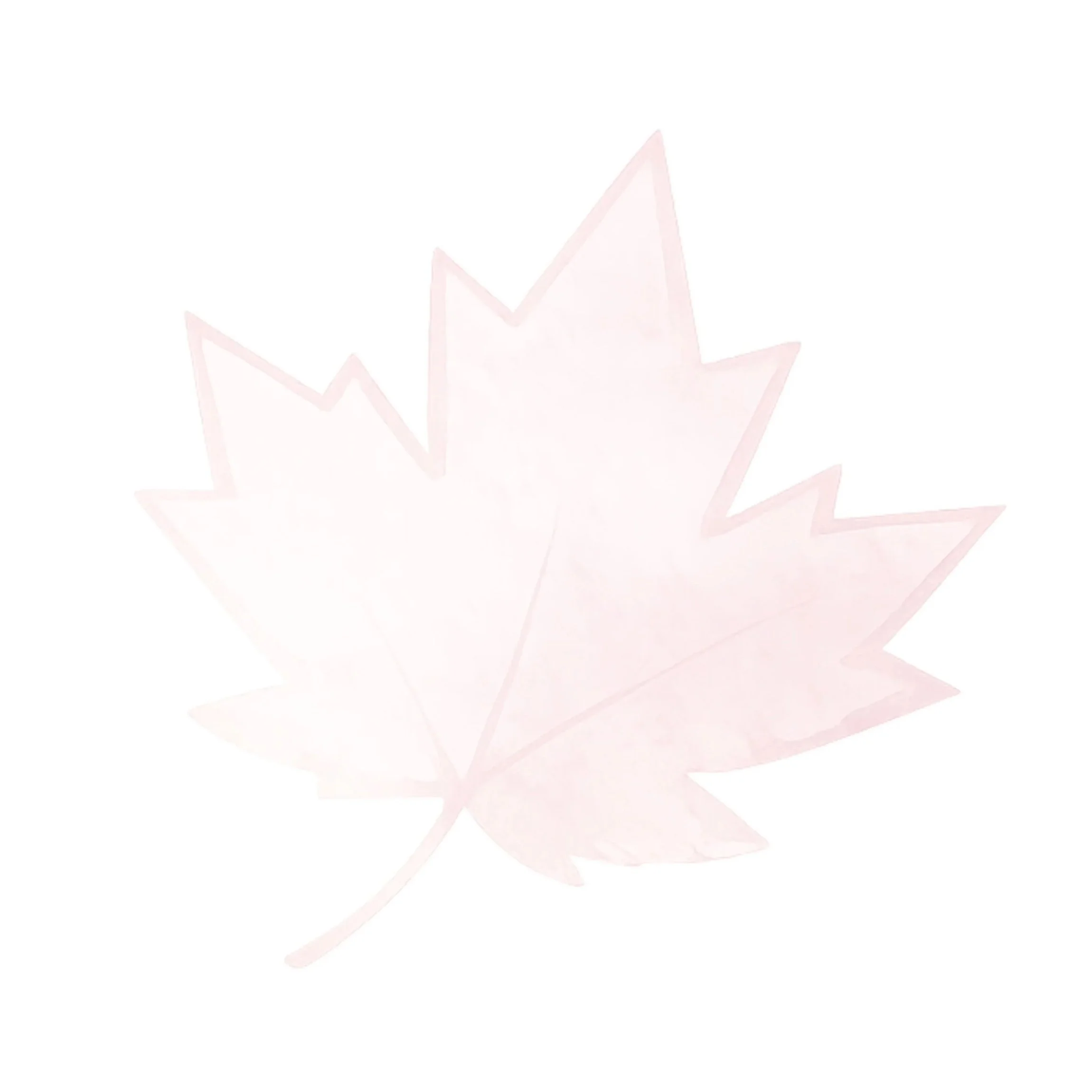 A faint outline of a pink stylized maple leaf on a white background.