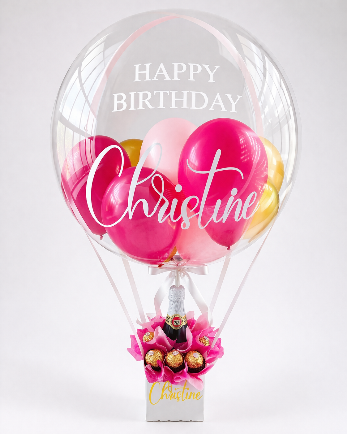 Luxury personalized hot air balloon birthday gift handcrafted by Balloon Bar Bahamas in Nassau, New Providence.