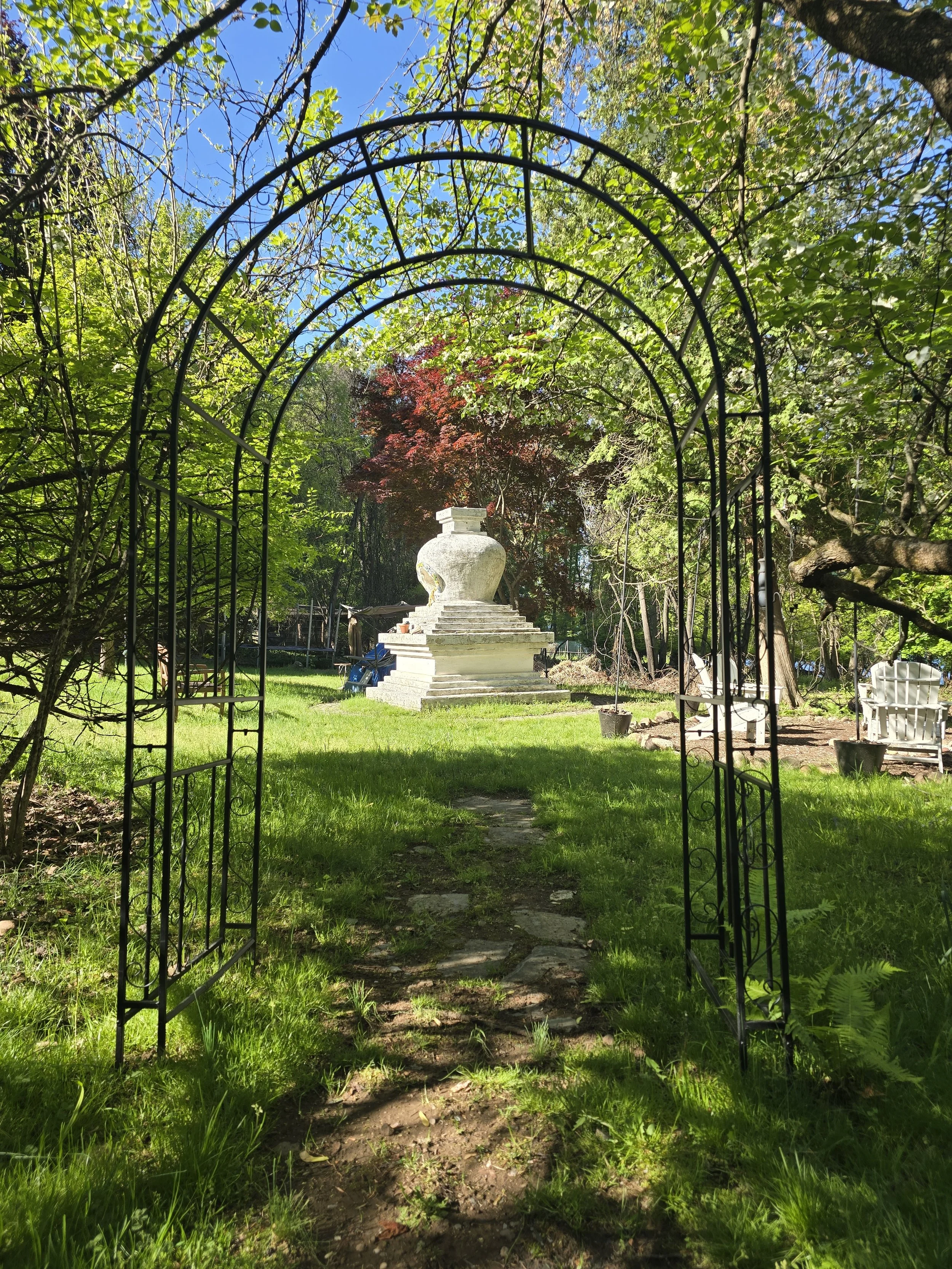 Buddhist stupa and Archway, The Little Dog Retreat boarding, The Old Dutch House, Stillwater Acre, Valley Cottage NY
