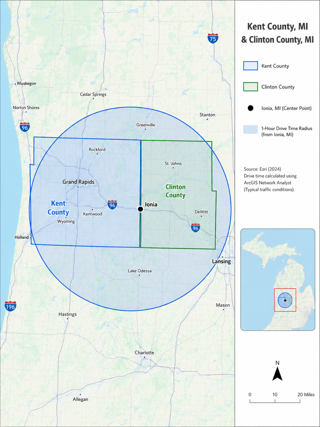 Clinton County or Kent County Areas