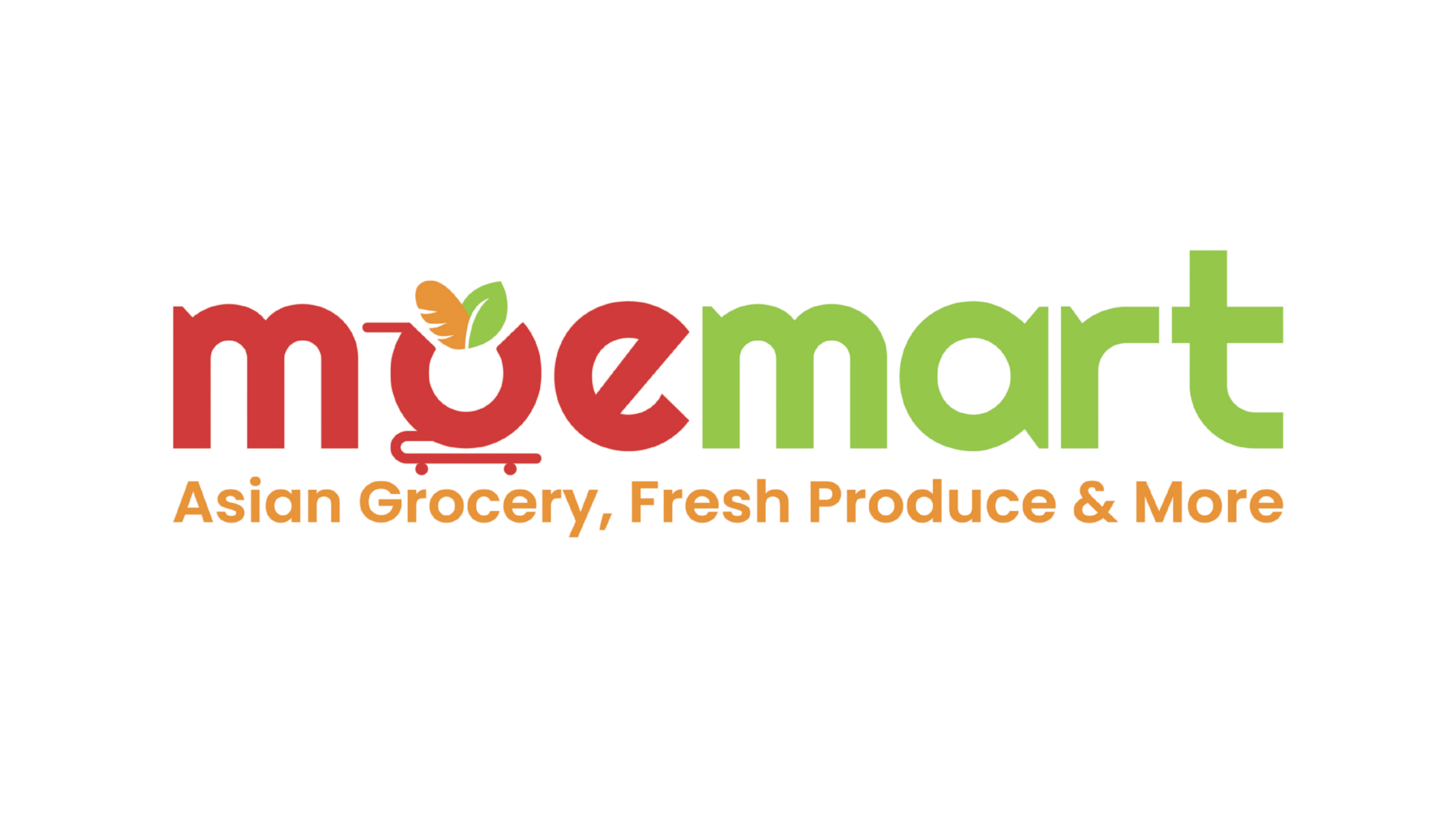 Logo for Moe Mart with the text in green and red; includes the tagline "Asian Grocery, Fresh Produce & More" in orange