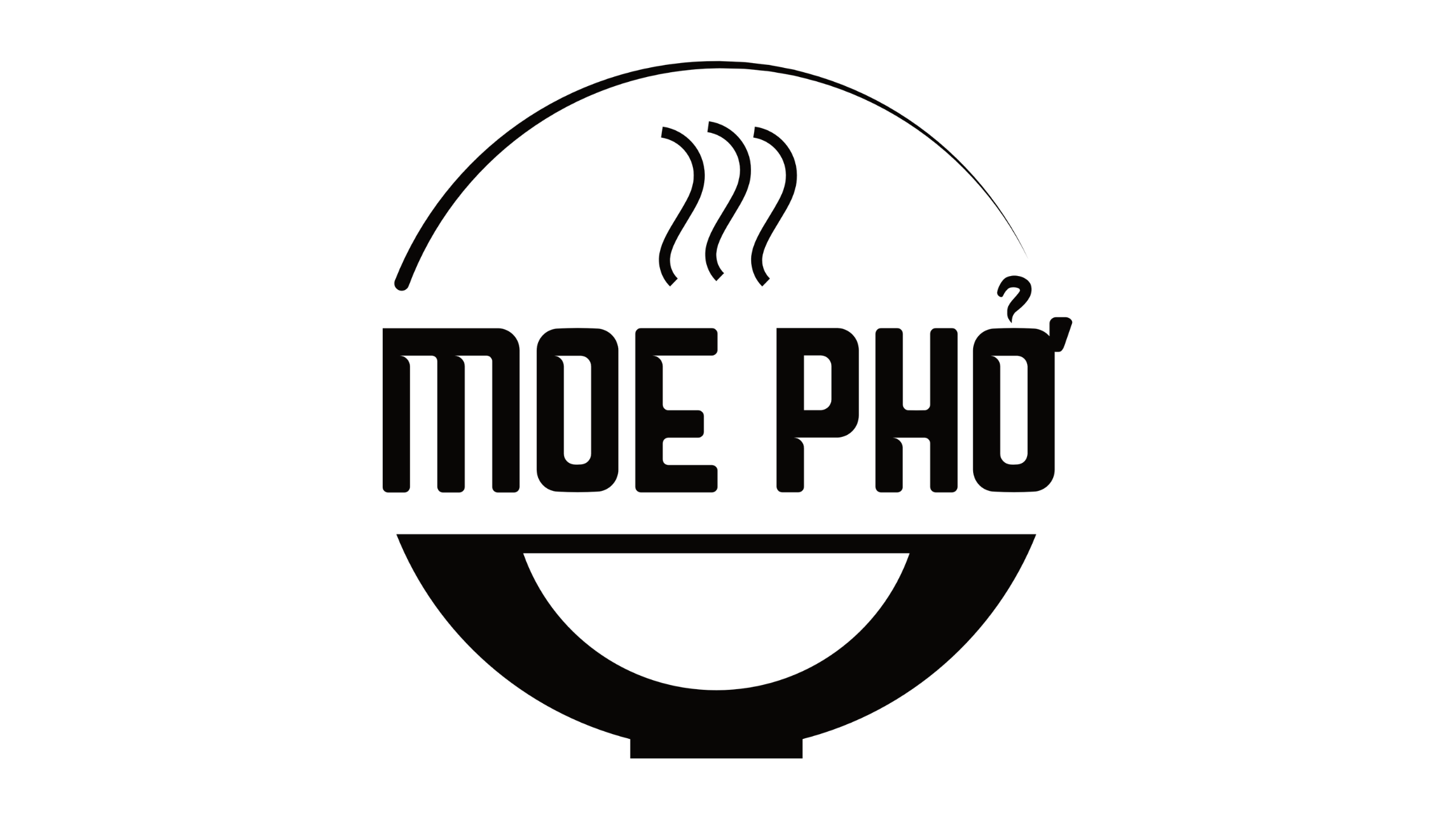 Logo for Moe Pho, featuring a steaming bowl and bold text