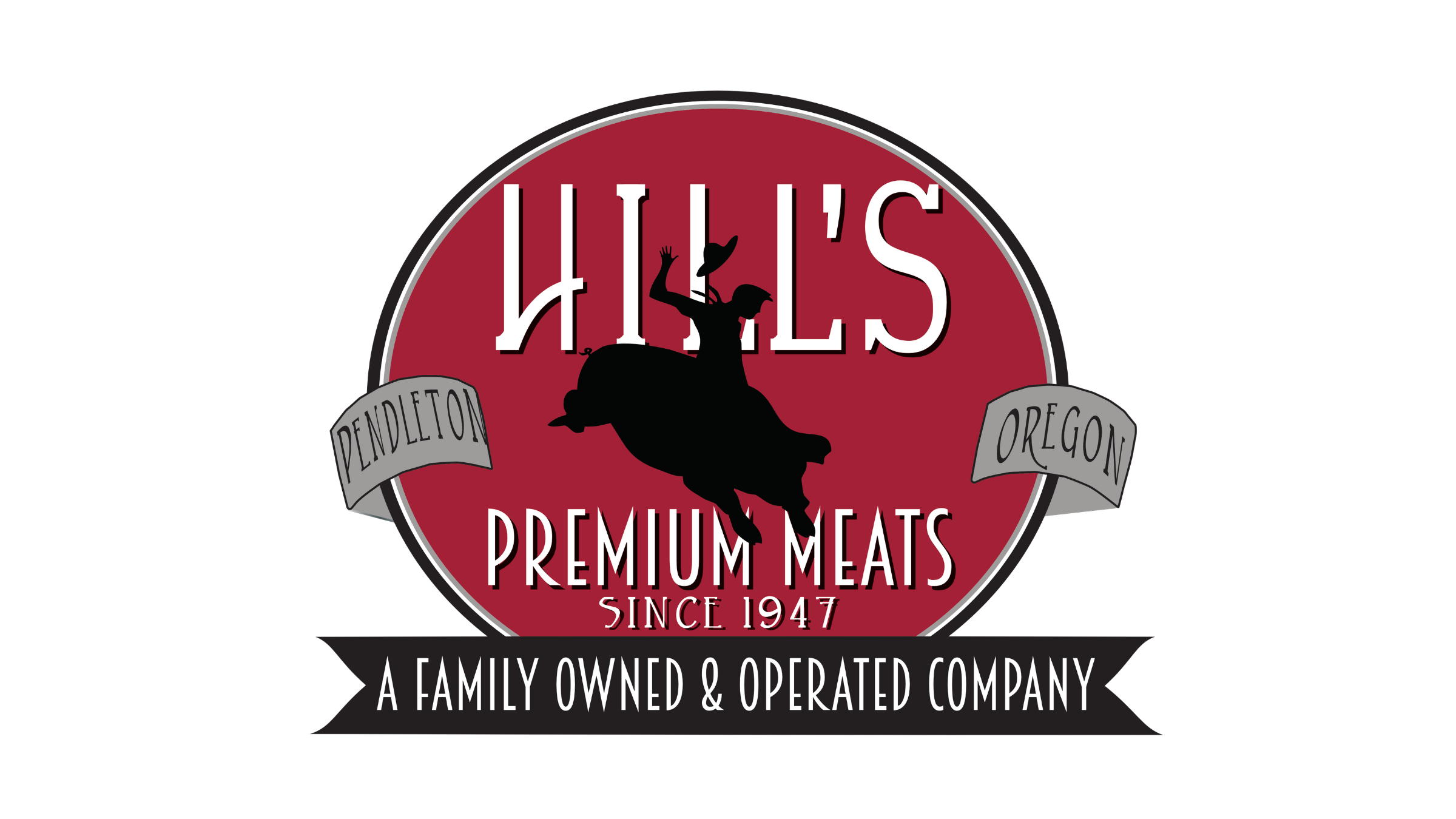 Logo for Hill's Premium Meats, a family-owned company in Pendleton, Oregon, established in 1947.