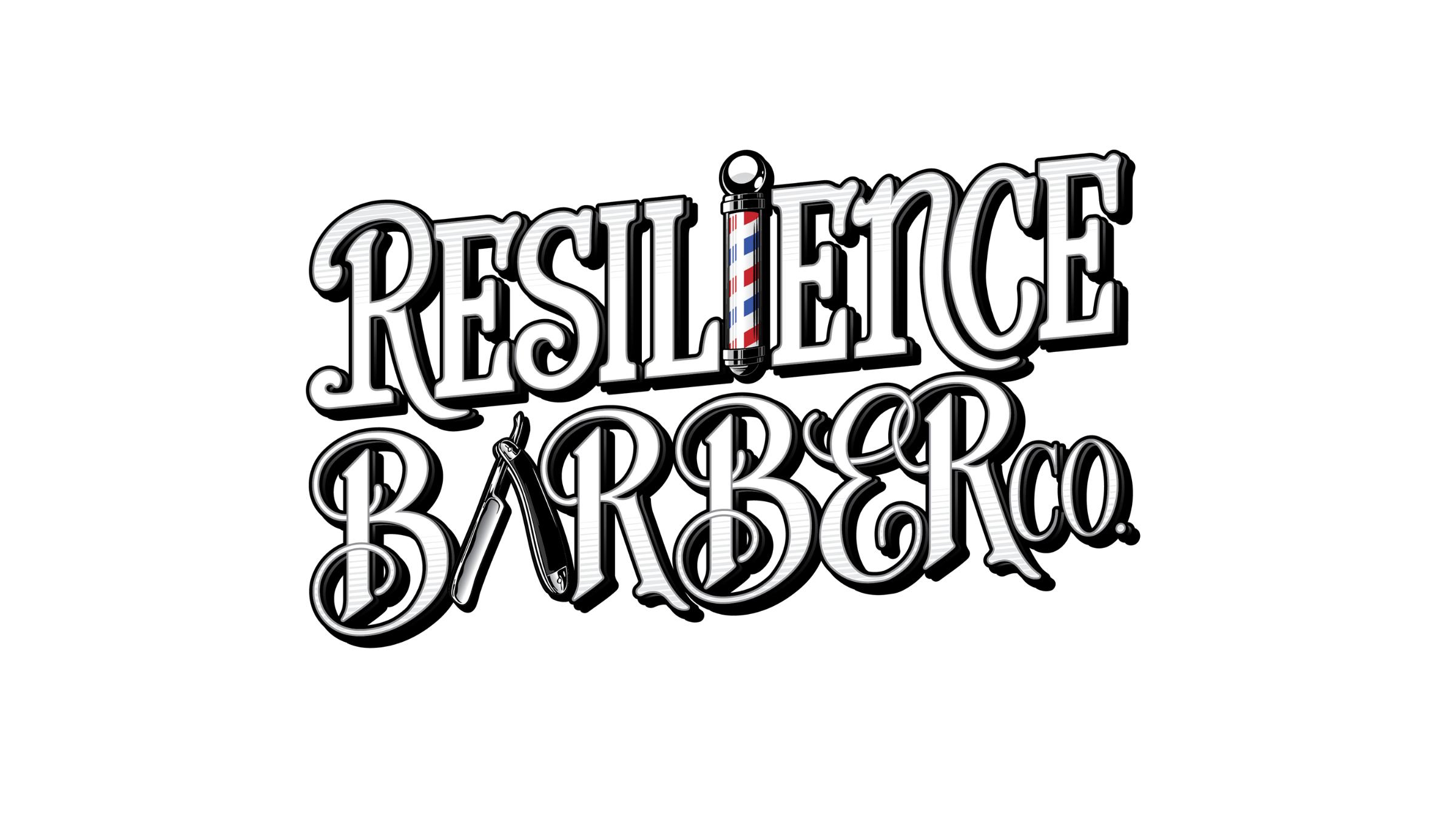 Barbershop logo reading 'Reselect Barbero' with a barber pole and straight razor illustrations.