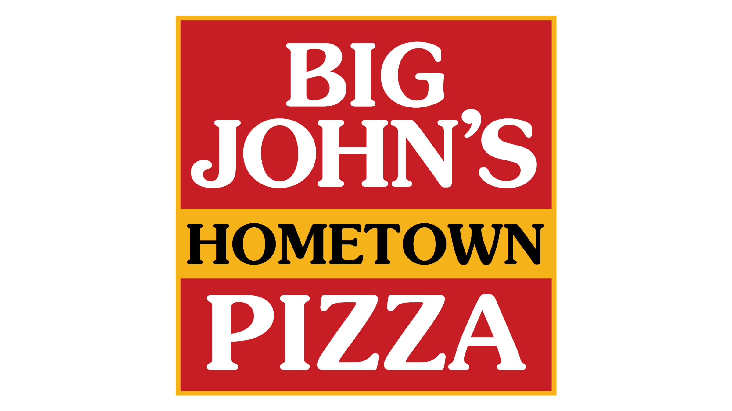 Logo reading 'Big John's Hometown Pizzeria' with a red background and yellow borders.