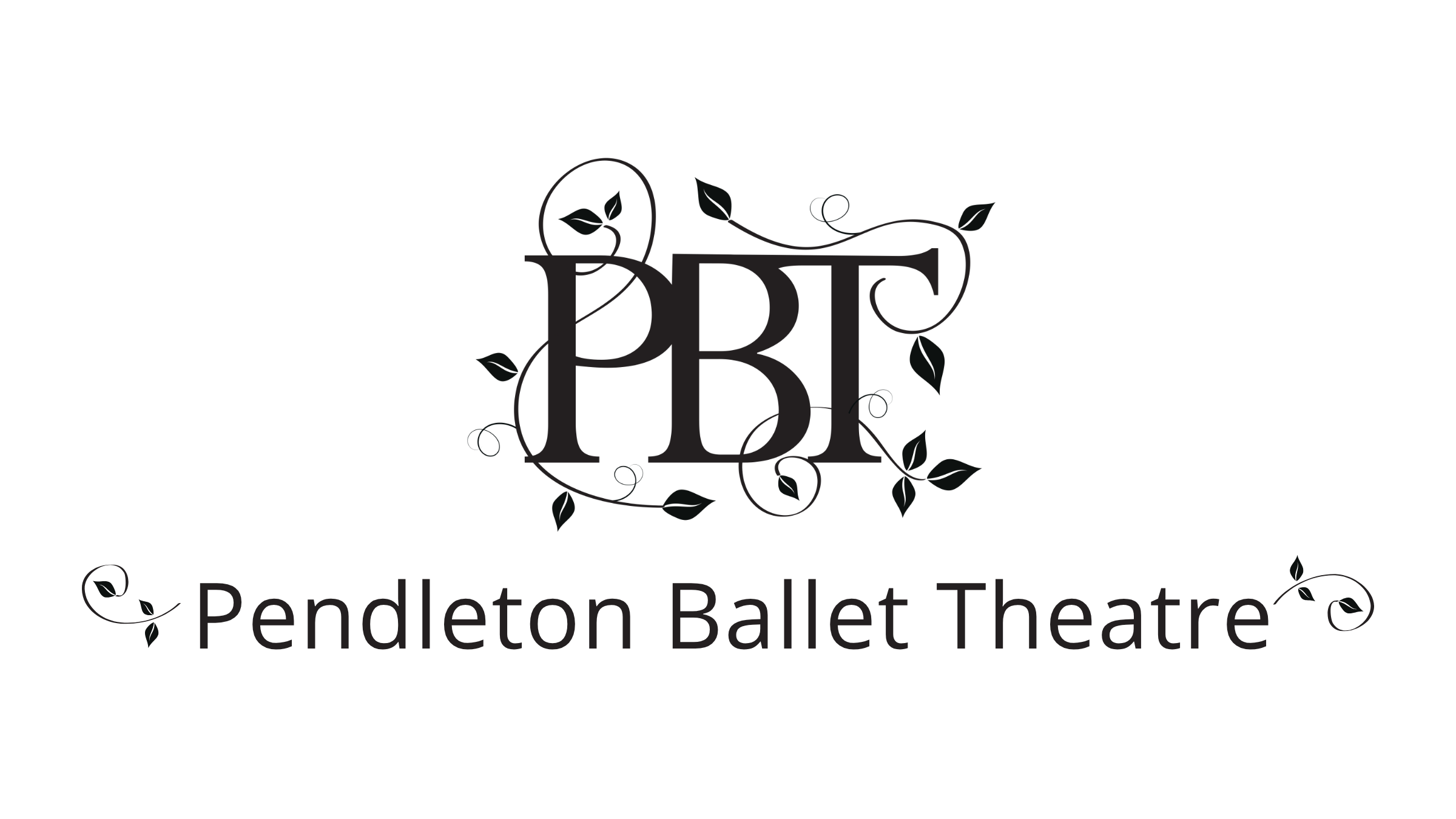 Logo of Pendleton Ballet Theatre featuring intertwined initials PBT with decorative leaves and the text 'Pendleton Ballet Theatre' underneath.