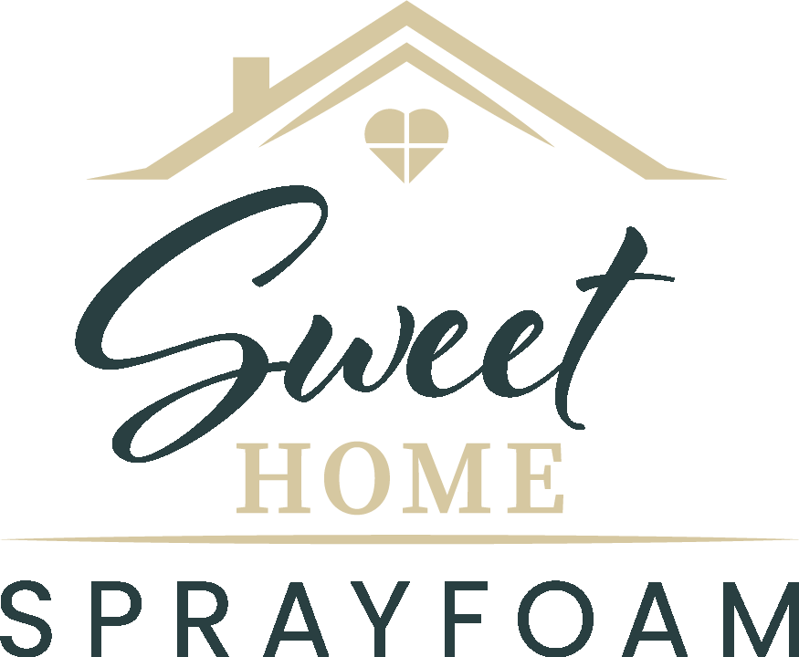 Logo for Sweet Home Spray Foam with a stylized house roof and heart shape, featuring the words 'Sweet Home Spray Foam'.