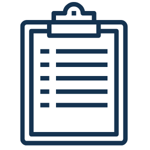 Simple line drawing of a clipboard with a paper and lines representing text