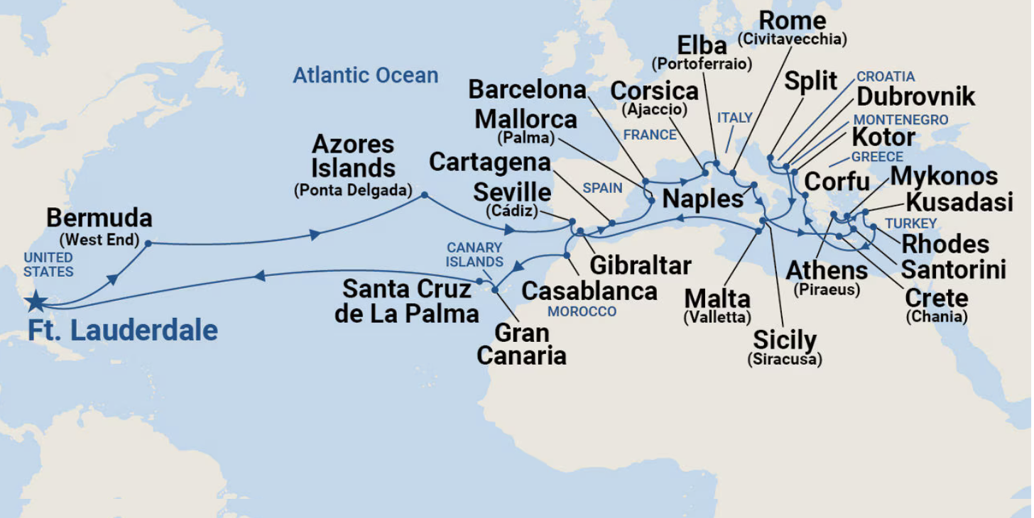 Map of Mediterranean cruise