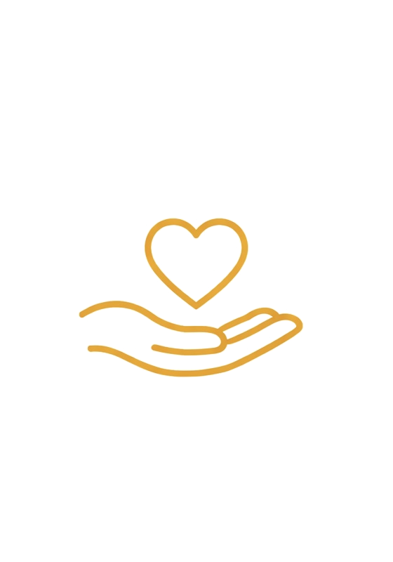 A simple illustration of a hand holding a heart.