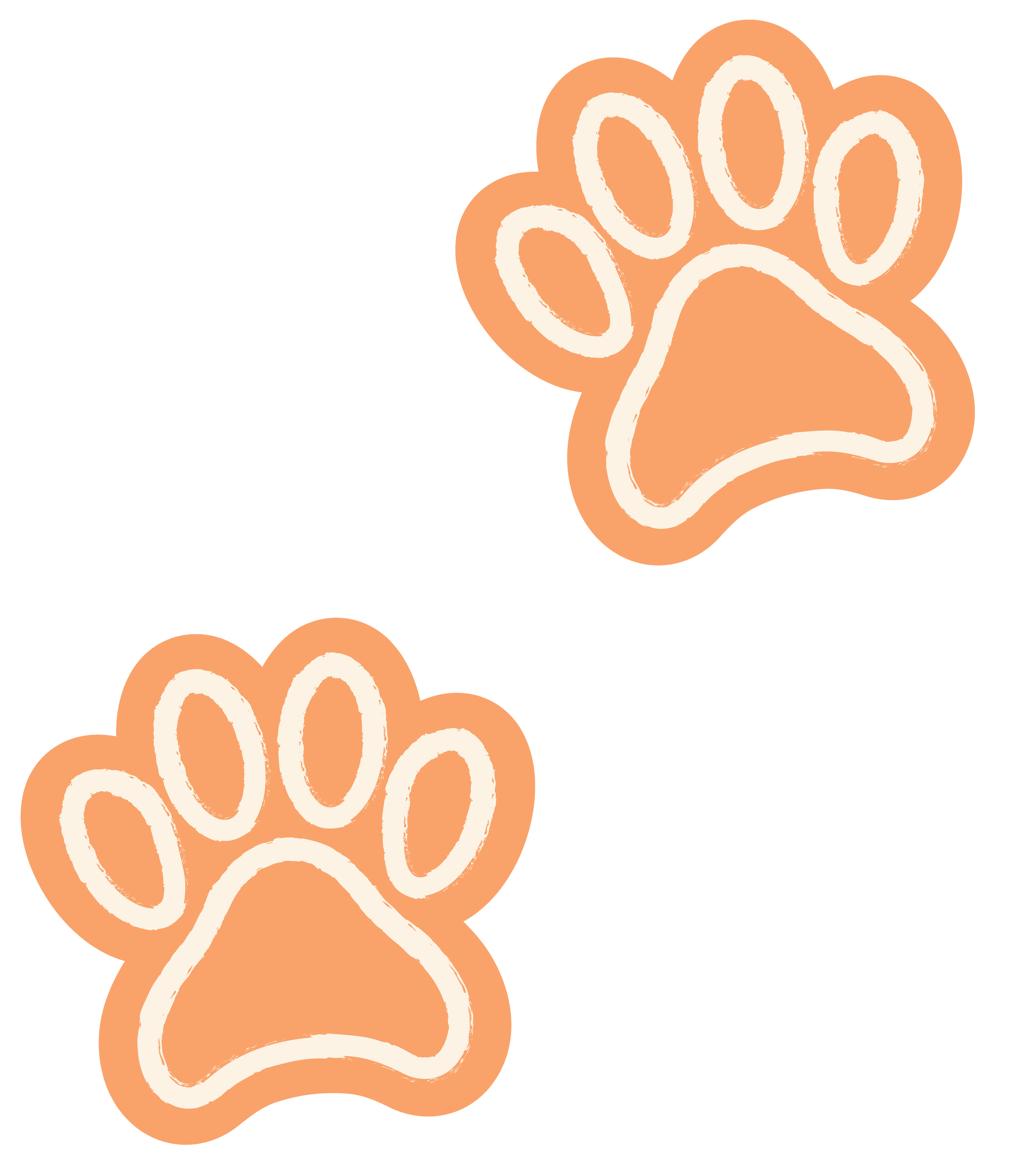 A stylized illustration of a paw print in shades of peach and cream.