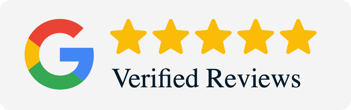 Google logo with five gold stars and the text "Verified Reviews"