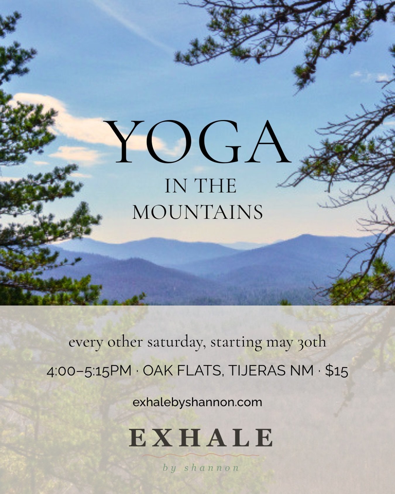 yoga in the mountains is here! 🍃 

starting may 30th, i&rsquo;ll be teaching yoga every other saturday at oak flats picnic ground in tijeras - big open sky, pine trees, sandia mountain views.
4:00-5:15pm &bull; $15 &bull; all levels welcome

link in