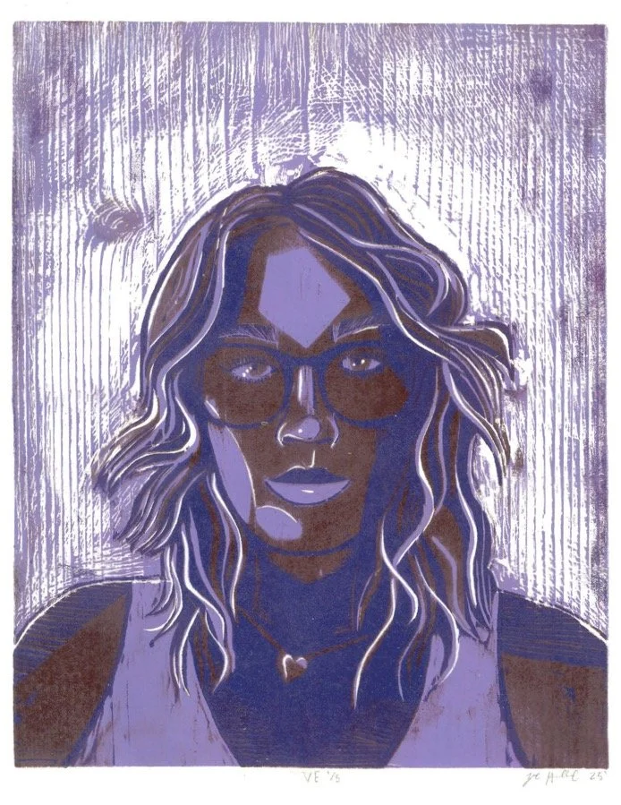 Self Portrait VE4 | Spring 2025 | Reduction Wood Block Print