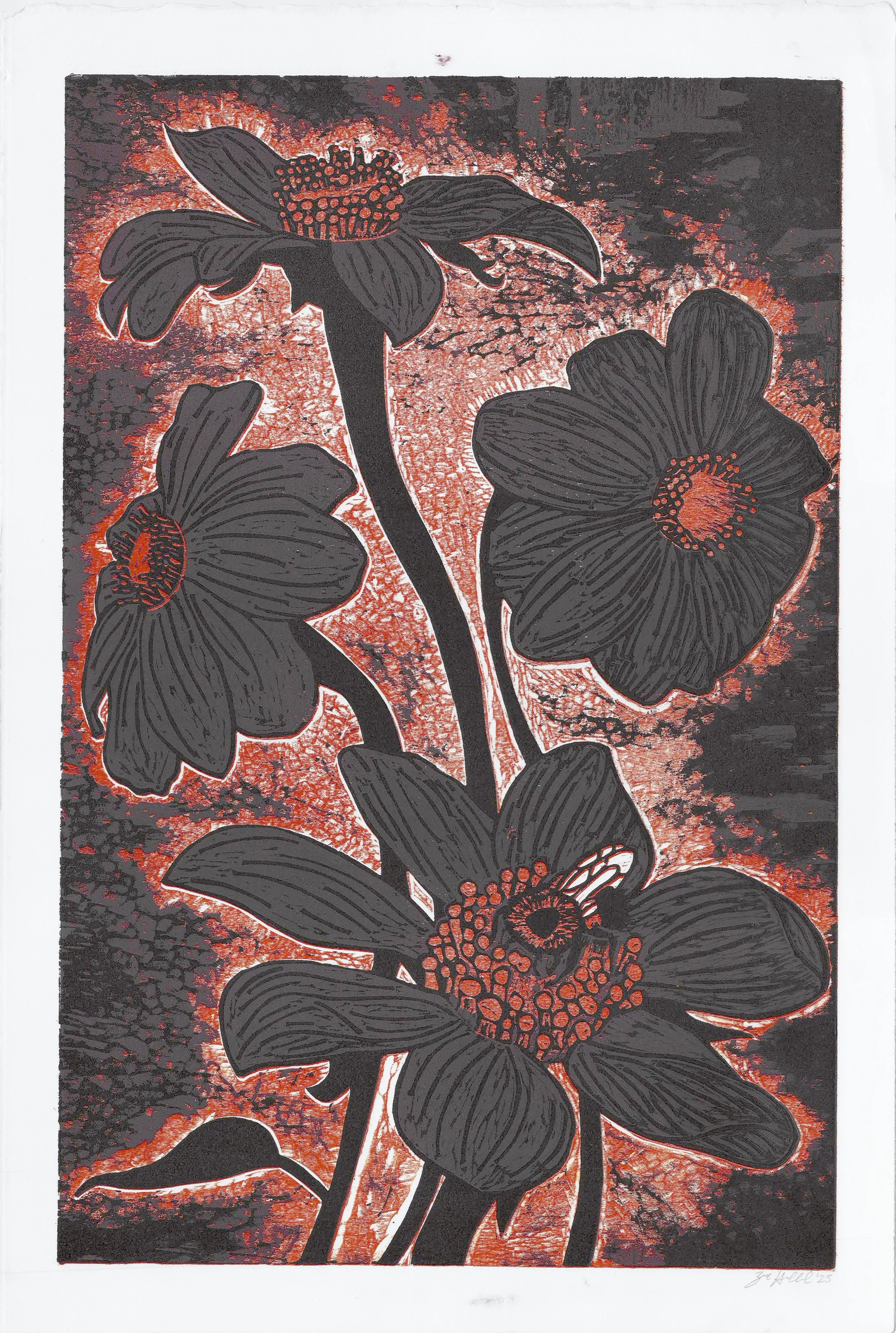 April Showers VE2 | Fall 2025 | Reduction Wood Block Print