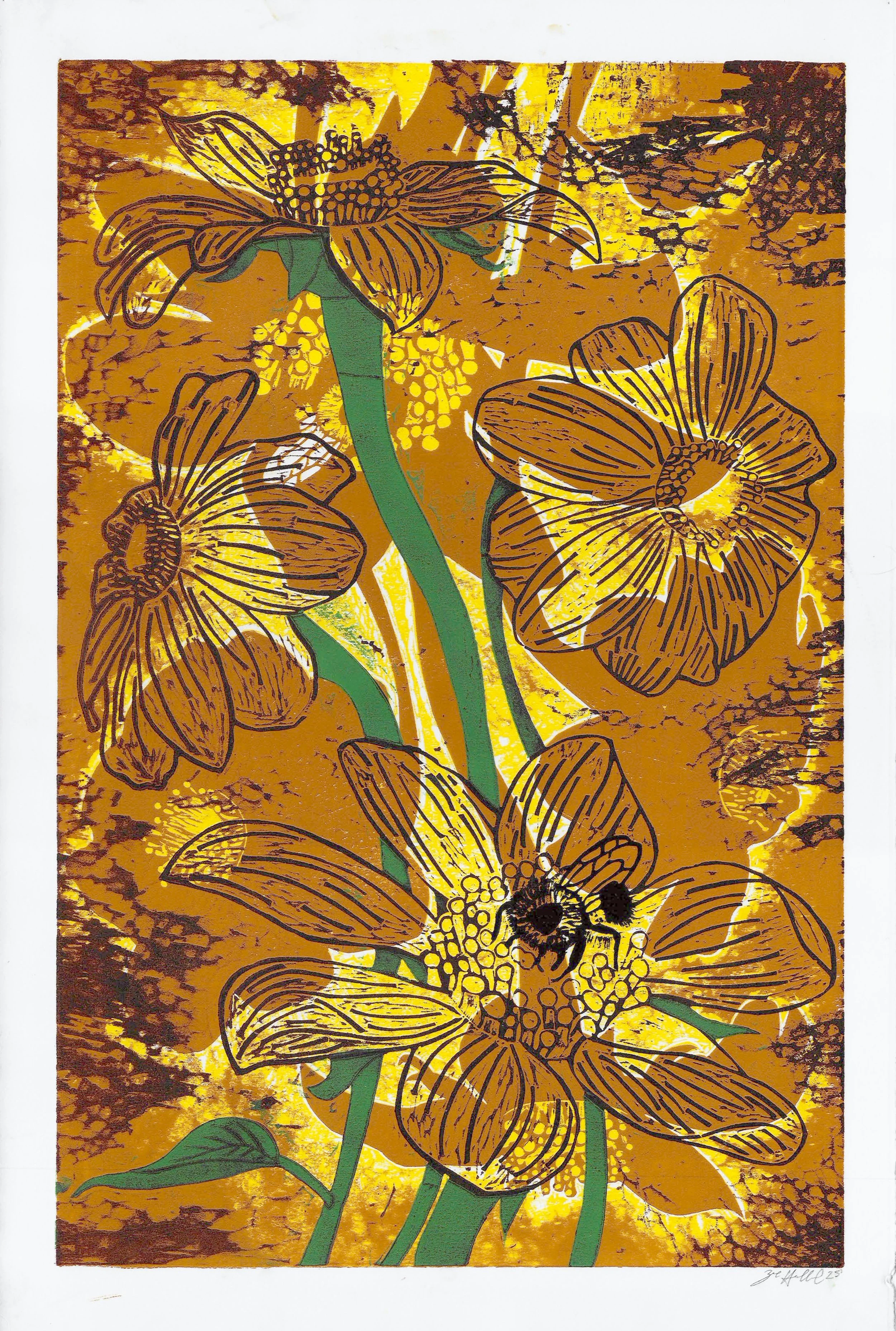 April Showers VE4 | Fall 2025 | Reduction Wood Block Print