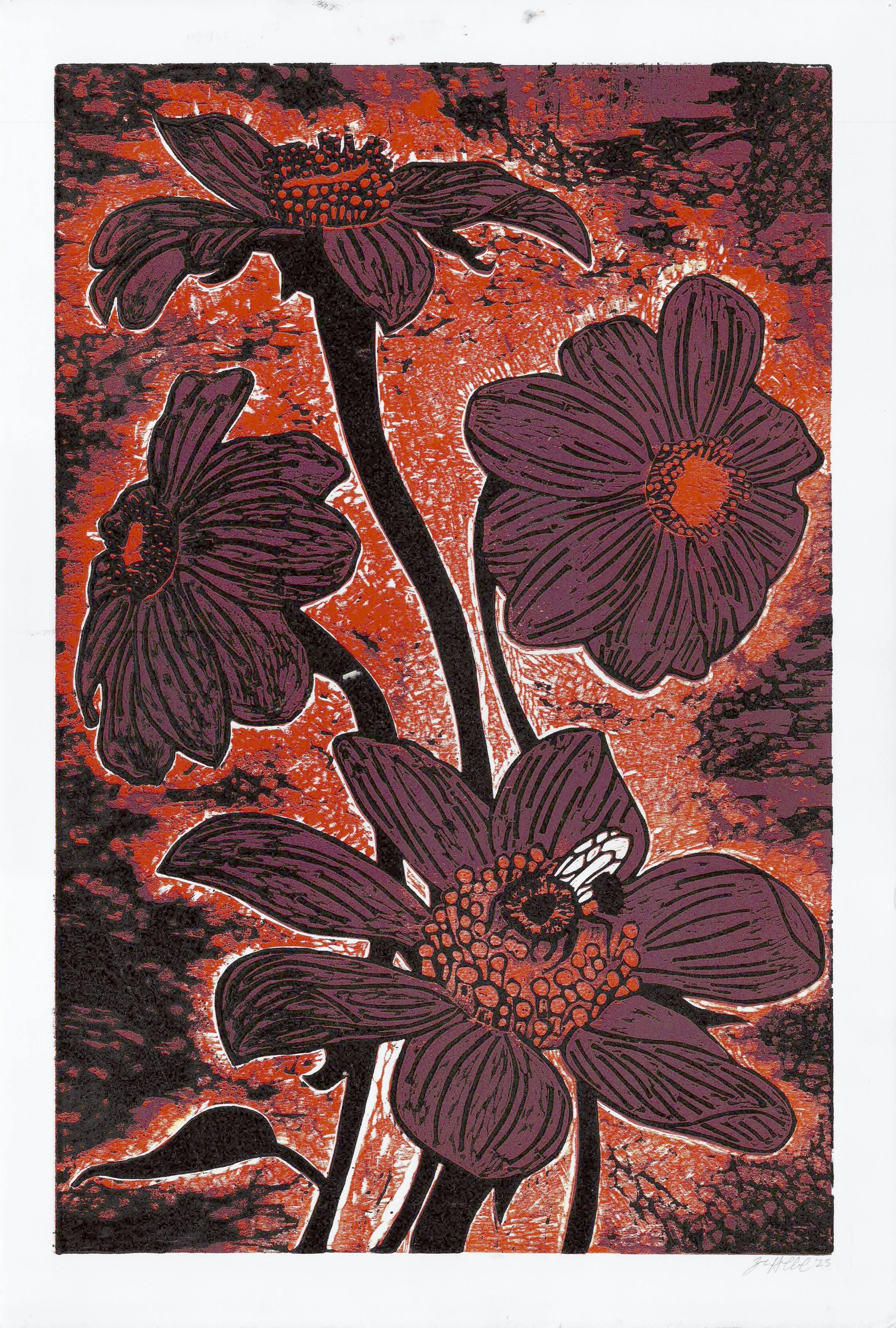 April Showers VE3 | Fall 2025 | Reduction Wood Block Print